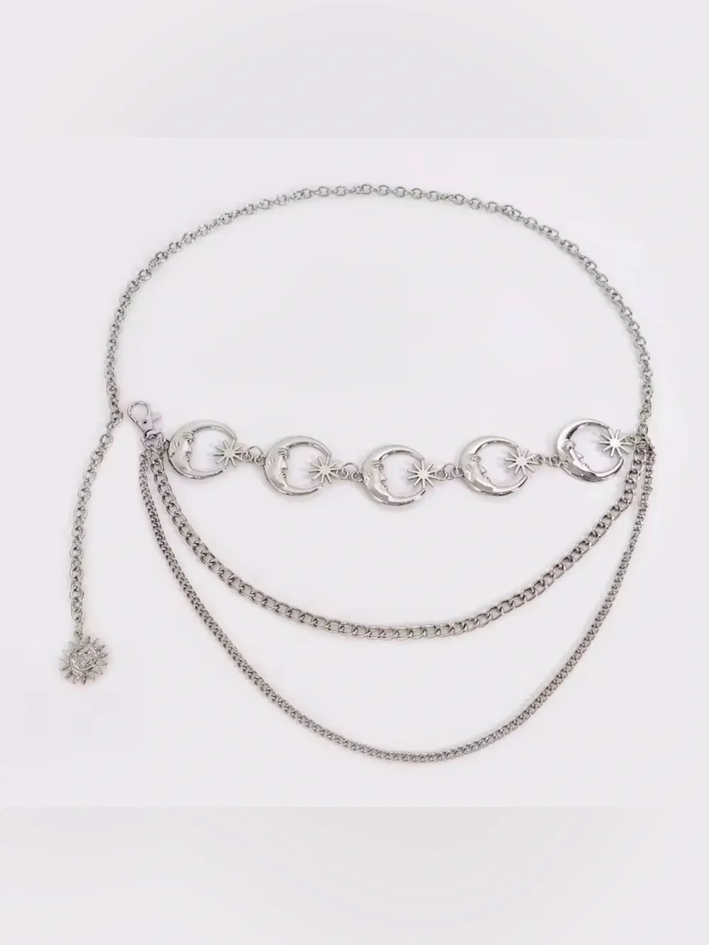 Silver Moon & Star Layered Belt Necklace - Womens Jewelry - Picture 4 of 4